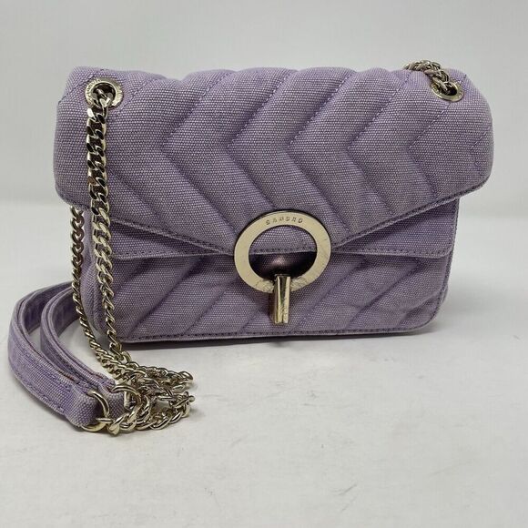 SANDRO Yza Bag Women Purple Quilted Shoulder Bag Distressed Canvas Chain Strap - Picture 14 of 16